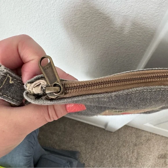 Vintage Addiction Gray Crossbody Purse Bag Canvas 100% Cotton Crochet Patch - Picture 7 of 14